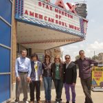 In front of the Stax Museum, Memphis, Tennessee. May 14, 2010. L-R: John Fry (Ardent Studios), Anthony Lombardi, Audrey Bilger, Cheryl Pawelski, Andrew Sandoval & Greg Allen (Omnivore).
